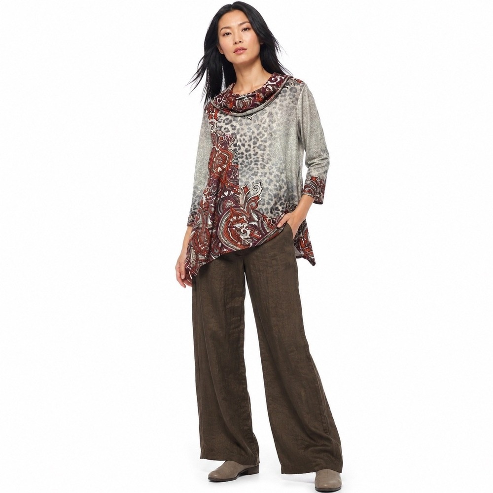 One World Women's 2XL Paisley Embellished Tunic Multicolor Lagenlook Artsy Boho